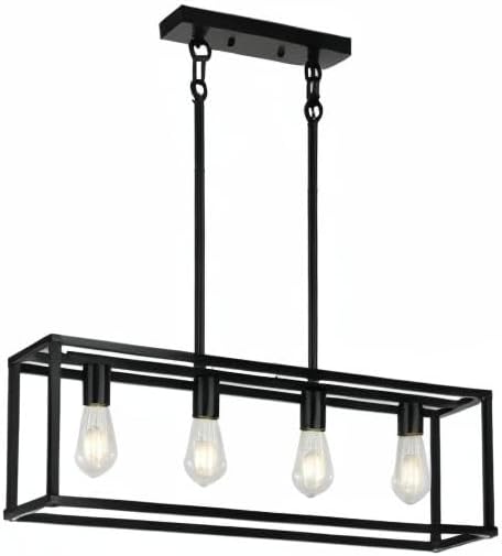XILICON Contemporary Chandeliers Black 4 Light Modern Vintage Dining Room Lighting Fixtures Hanging, Kitchen Island Linear Pendant Lights Farmhouse Flush Mount Ceiling Light