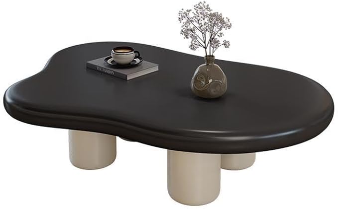 48 Inch Cloud Coffee Table, Modern Coffee Table for Living Room, Large Wood Coffee Side Table with Irregular Tabletop and 4 Sturdy Legs for Home Office Bedroom, Black and White