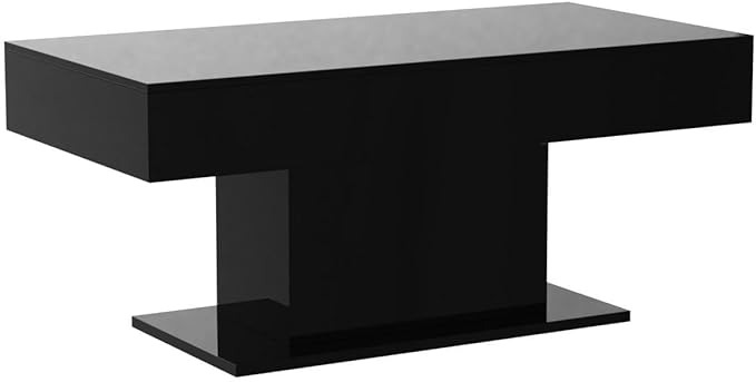 Led Coffee Table for Living Room, Living Room Table Rectangular Center Table, Modern High Glossy Wooden Coffee Tables with 16 Colors LED Lights for Dining Reception Room, Black