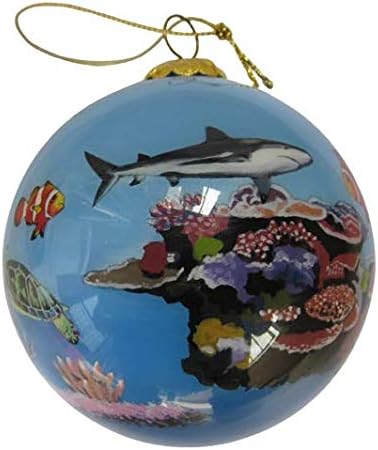 Blown Glass Christmas Ornament | Coral Reef Surrounded by Sea Life Key West | Hand Painted Inside | Original Art | Includes Gift Box