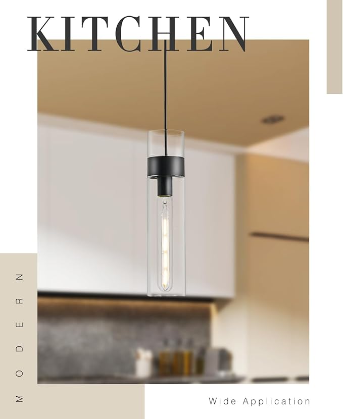 2 Pack Black Pendant Lights Kitchen Island (Bulbs Included), Adjustable Modern Glass Pendant Light Over Island, Industrial Pendant Light Fixtures for Dining Room Hallway Bedroom Living Room