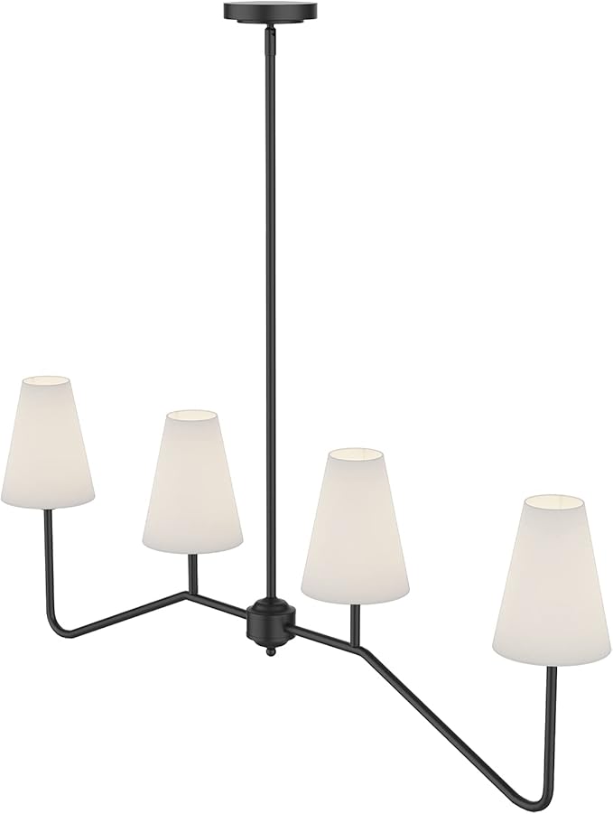 Electro bp;47" W 4-Light Linear Kitchen Island Lighting Fixture Classic Chandeliers Matt Black with White Linen Shades for Dining Room,E12,160W;