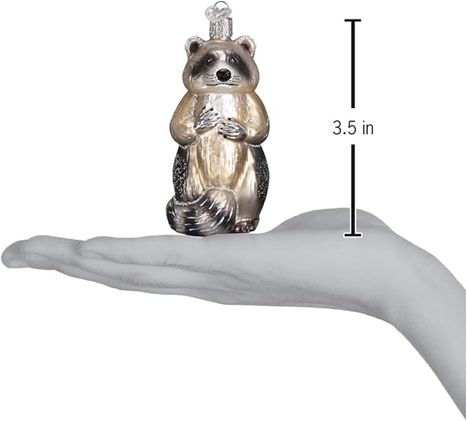 Old World Christmas Raccoon Glass Blown Ornament for Christmas Tree, Handcrafted Holiday Decoration, Wildlife Animal Collection