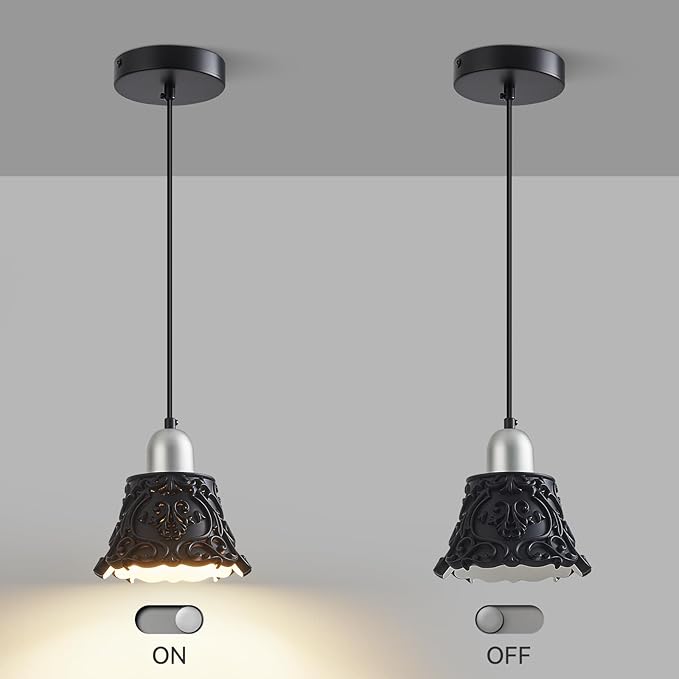 Black Pendant Lights for Kitchen Island, French Vintage Resin Ceiling Hanging Lights Mini Chrome Pendant Light Fixture for Dining Room Bedroom Hallway Bar