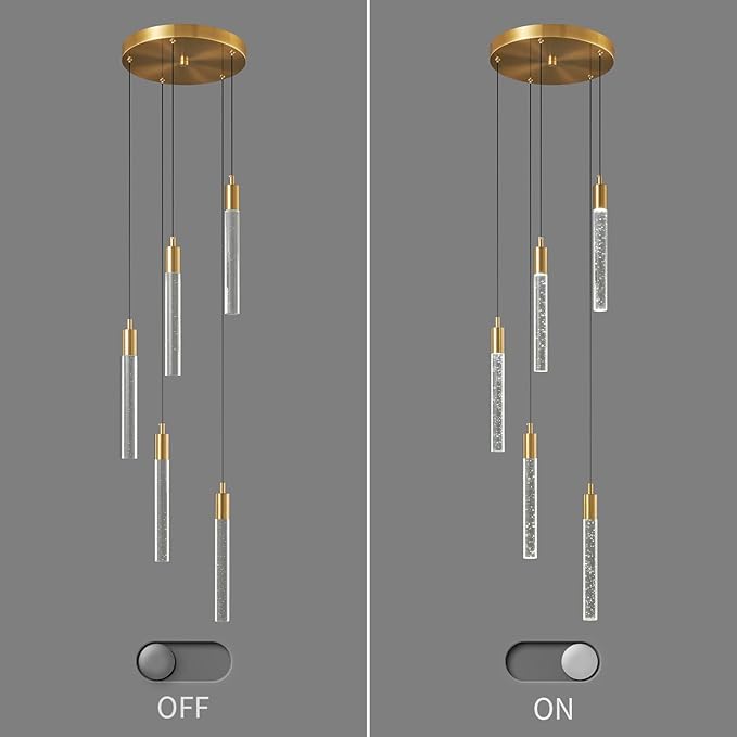 Modern Light Fixture Kitchen Island Pendant Light Dimmable LED Gold Pendant Lights Mini Crystal Pendant Lighting for Bedroom Dining Room Living Room(5-Light )
