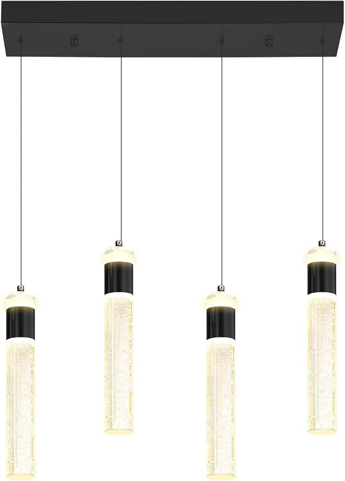 Dimmable 4-Light Pendant Lights Kitchen Island Modern LED Crystal Ceiling Light for Dinning Room Living Room 32W Black