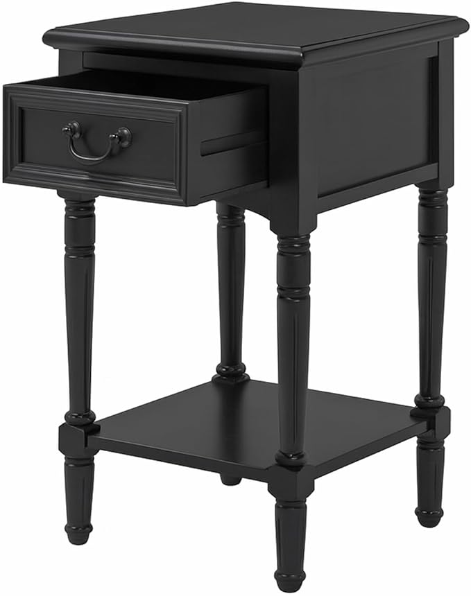 Urban Designs Wooden Accent Table/Nightstand with Drawer and Bottom Shelf – 29" H, 16" L x 16" W - Black