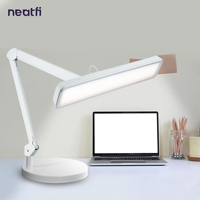 Neatfi (New Model) XL 2,500 Lumens LED Task Lamp, 5 Light Modes, 3000-6000K Correlated Color Temperature, 30W, Dimmable, 324 Pcs SMD LED, Desk Light for Home, Office (CCT with Base, White)
