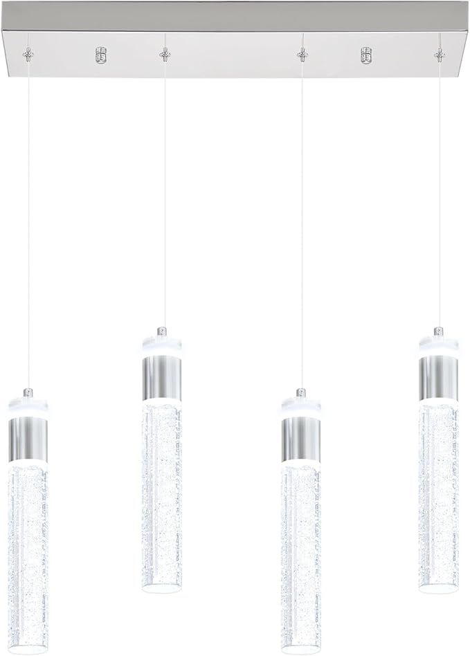 Dimmable Chrome 4-Light Pendant Lights Kitchen Island Modern LED Crystal Ceiling Light for Dinning Room Living Room 32W