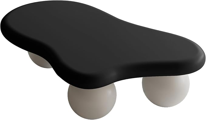 40” Cloud Coffee Table with 3 Ball Legs, Modern Lrregular Center Table for Living Room, Low Cute Small MDF Tea Table for Bedroom, Space Apartment-Black White
