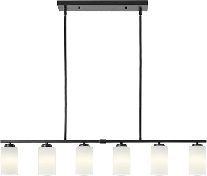 6-Light Island Lights for Kitchen Pendant Lighting Over Island Black Dining Room Light Fixtures Over Table, 45.27'' Modern Farmhouse Large Chandeliers with Milky Glass Shade
