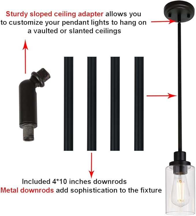 MELUCEE Kitchen Island Pendant Lighting 3 Pack Adjustable Black Hanging Ceiling Lamp with Clear Glass Shade for Bar Dining Room Corridor Living Room Bedside, 1-Light