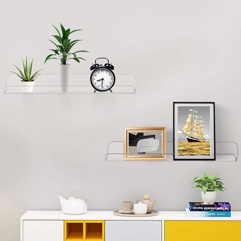 Weiai Clear Acrylic Shelf 15" Invisible Floating Wall Ledge Bookshelf, Kids Book Display Shelves Wall Mounted (15 Inch 6Pack)