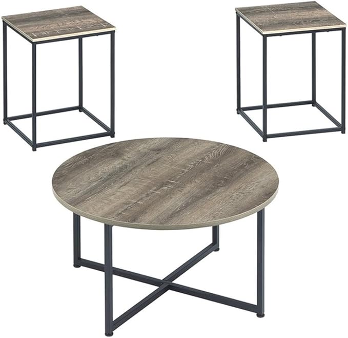 BOWERY HILL Modern 3 Piece Coffee Table Set in Dark Metallic and Black
