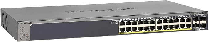 NETGEAR 28-Port PoE Gigabit Ethernet Smart Switch (GS728TP) - Managed, Optional Insight Cloud Management, 24 x PoE+ @ 190W, 4 x 1G SFP, Desktop or Rackmount, and Limited Lifetime Protection