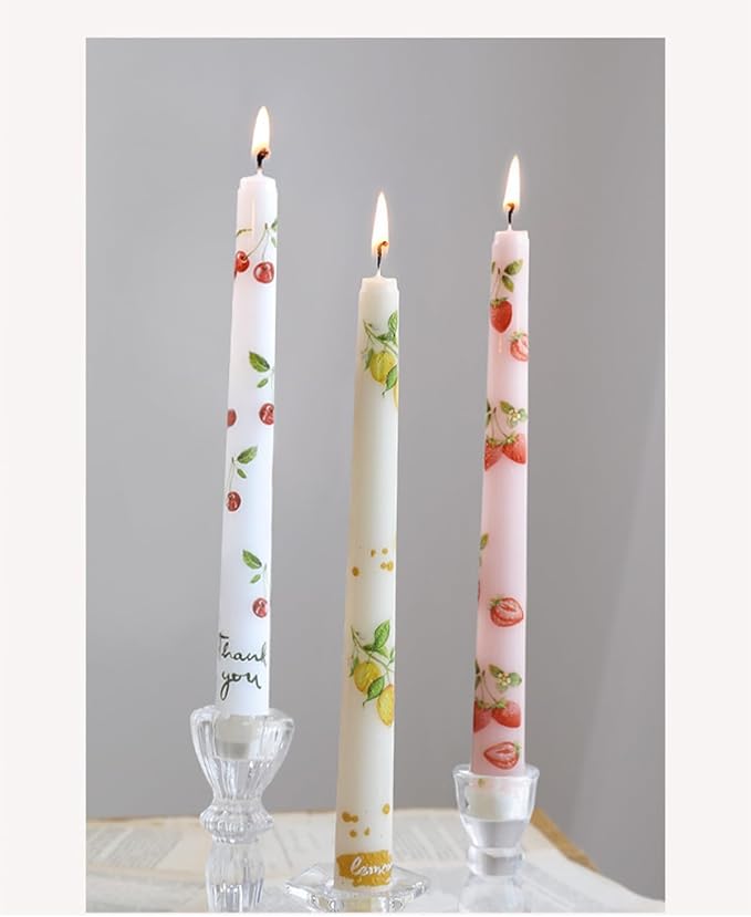 Fruit Colored Taper Candle Dripless Tall Candlesticks 10inch Handmade Unscented Long Candle Stick Smokeless Tapered Holiday Party Celebrate Candle,6pcs