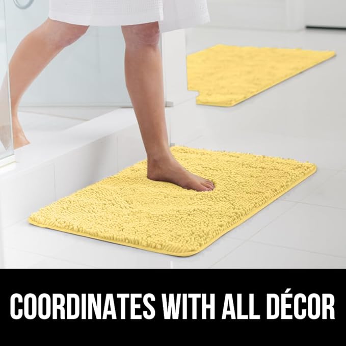 GORILLA GRIP Bath Rug Mat 44x26, Thick Soft Absorbent Chenille, Quick Dry Microfiber Mats, Rubber Backing Washable Shower Floor Rugs, Bathmat Runner, US Designed Bathroom Home Decor Accessories Yellow