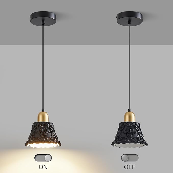 Black Gold Pendant Lights for Kitchen Island,French Vintage Resin Ceiling Hanging Lights Mini Pendant Light Fixture for Dining Room Bedroom Hallway Bar