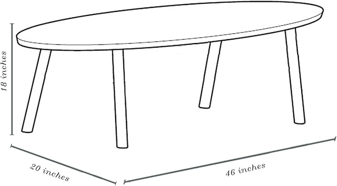 Oval Solid Wood Coffee Table for Living Room, Scandinavian Minimal Design, Tool-Free Assembly, 46″W x 20″D x 18″H