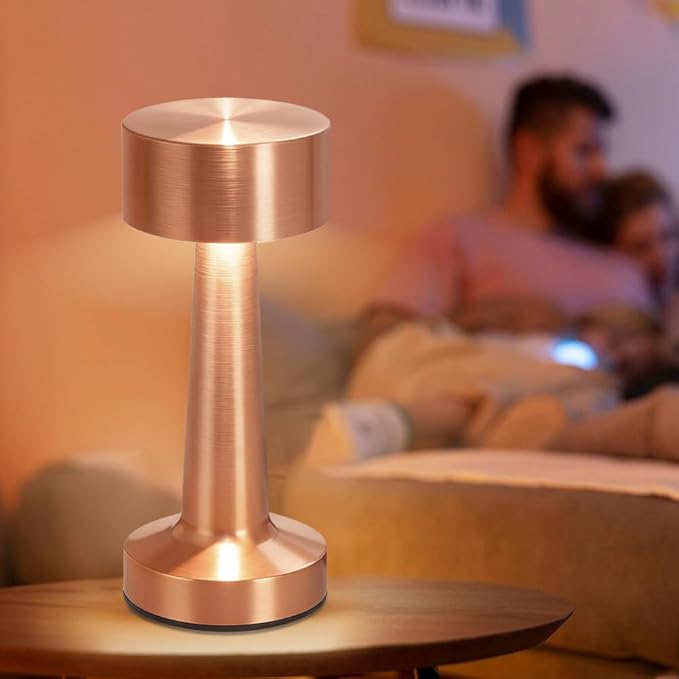 Portable LED Table Lamp, 3-Levels Brightness Metal Desk Lamp,3 Color Touch Control Rechargeable Lamp, Ideal Bedside lamp for Nightstand,Bedroom, Living Room(Rose Gold)