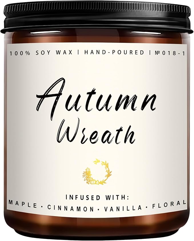 Auelife Fall Candle, Autumn Wreath Scented Soy Candles for Home, Aromatherapy Candle Gift Set for Women & Men, Cozy Fall Dรฉcor, 7oz โ Perfect for Autumn Relaxation and Home Ambiance