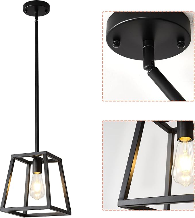 Black Pendant Light,Mini Rectangle Chandeliers, Pendant Lighting for Kitchen Island Living Room 1-Light Industrial Pendant Lighting for Kitchen Island