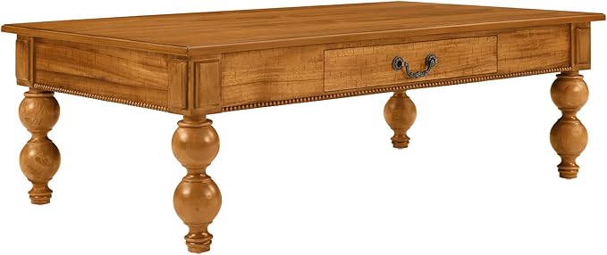 Amposei Retro Wooden Coffee Table 47’’ Vintage Cocktail Center Table with 1 Storage Drawer & Solid Wood Legs for Living Room, No Assembly, Natural