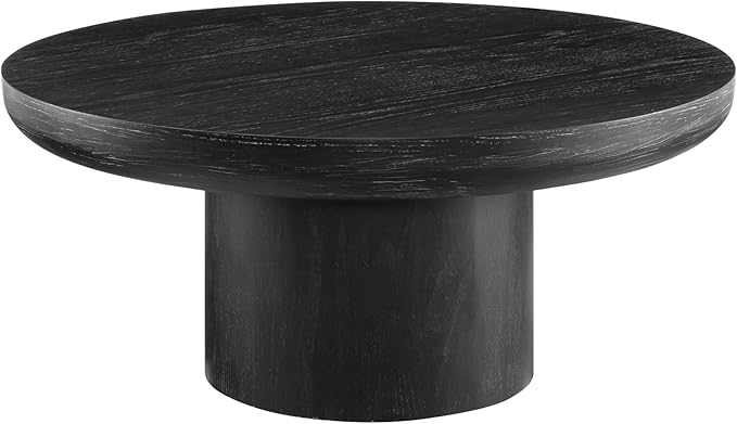 36" Round Coffee Table with Cylindrical Leg,Modern Wood Coffee Table with MDF and Veneer Finish, Retro Style Center Table for Living Room and Office (Black)