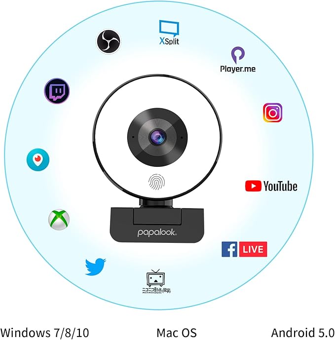 papalook 2K Webcam with Light and Privacy Cover, PA552 Full HD Streaming Web Camera with Dual Microphones, Plug and Play USB Computer Webcam for PC Laptop Desktop, Mac Zoom Skype Teams