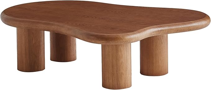 48 Inch Cloud Coffee Table, Modern Walnut Coffee Table for Living Room, Large Wood Coffee Side Table with Irregular Tabletop and 4 Sturdy Legs for Home Office Bedroom