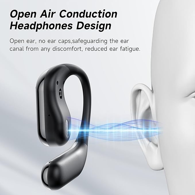 Open Ear Earbuds Bluetooth Headphones 60Hrs Playtime Wireless Ear Buds with Earhooks IPX7 Waterproof Touch Control Earphones Sport Headsets Bluetooth 5.4 Headsets for Workout Running Black