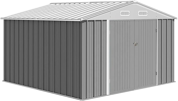12X10FT Metal Storage Shed - Large Waterproof Tool Metal Shed with Lockable Doors & Vents, All-Weather Outdoor Sheds for Lawn Mower, Bike