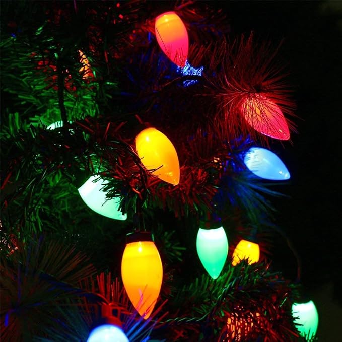 HAYATA Multi Color C9 Big Bulbs Classic Christmas Lights 50 LED 32ft Indoor Outdoor Home Yard Xmas Tree Decorations (Multi Color - 50LED)