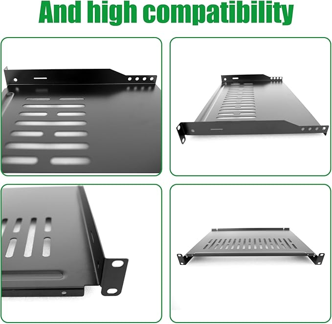 Server Rack Shelf-Universal Vented Rack Mount Cantilever Tray for 19" Network Rack & Cabinet - Heavy Duty Steel - Weight Capacity 55lb-1U H 10" D/ 2 Pieces Packaging GLOBALRACK (1U10, 10INCH)