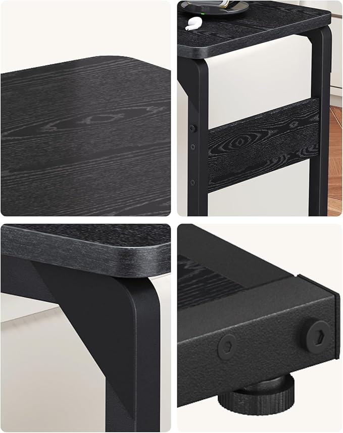 Narrow C-Shaped End Tables, Sofa TV Trays Set of 2, Tray Table Small Couch Side Table for Living Room, Bedroom, Bedside ET-YB-BK2