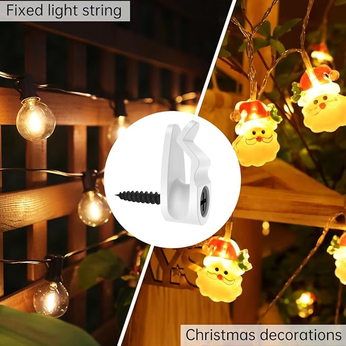 String Light Hanger Hooks,Screw in Hooks for Hanging Christmas Light,Led Fairy Led Light Clips,White,50 Pack