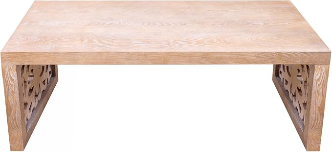 Rectangular Coffee Table with Handcrafted Ornate Side Panels, Rustic Center Table with Solid Wood Veneered, Farmhouse Tea Table for Living Room Office Apartment,47.2" L x 23.6" W x 17.9" H