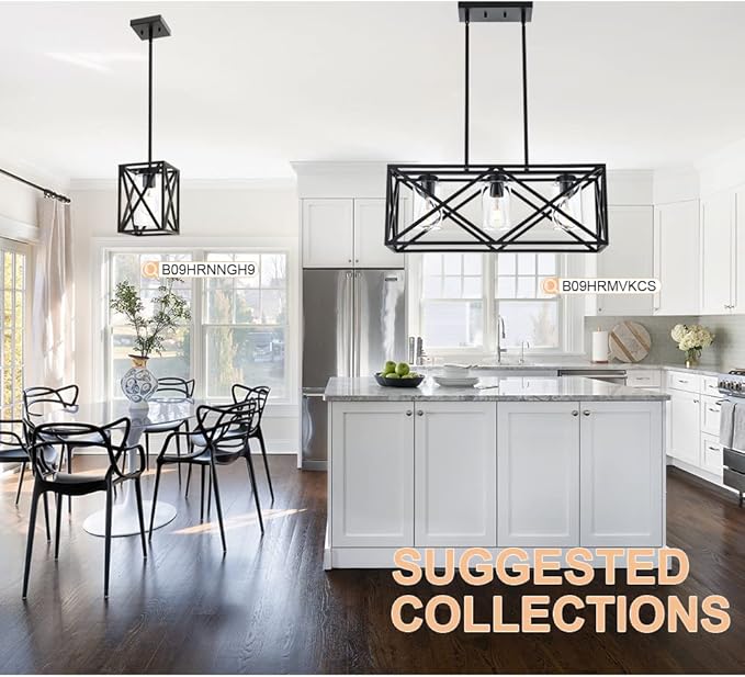 3-Lights Black Kitchen Island Pendant Lighting, Contemporary Dining Room Chandelier with Clear Glass Shades for Overtable Living Room
