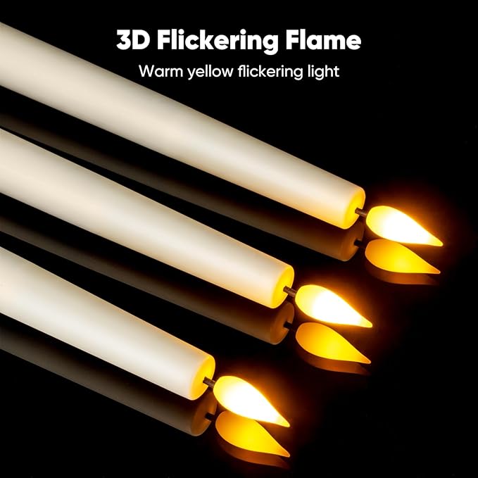 6 Pcs Flameless Taper Candles with Remote, Timer, Plastic Battery Operated Window Candles, 9.6 Inches Ivory LED Candlesticks, for Halloween Christmas Home Decoration
