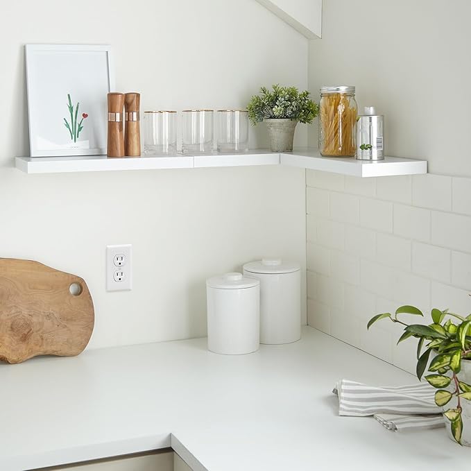 BAYKA Floating Shelves for Wall โ Rustic Wood Wall Shelves with Metal Brackets for Bathroom, Bedroom, Kitchen, or Living Room Decor โ White, Set of 3, Sturdy Storage with 22lb Capacity