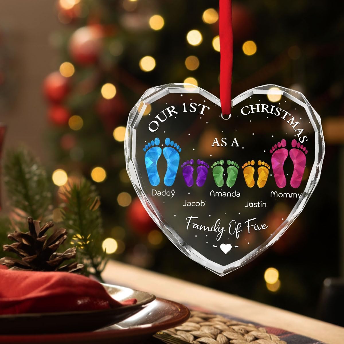 First Christmas As A Family - Personalized Custom Glass Ornament for Family of 3 People and Pets, 1st Xmas Family Ornament 2025 Baby's First Christmas
