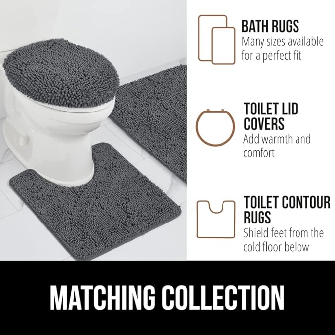 GORILLA GRIP Bath Rug Mat 48x24, Soft Absorbent Chenille, Quick Dry Microfiber Mats, Rubber Backing Washable Shower Floor Rugs, Bathmat Runner, US Designed Bathroom Home Decor Accessories Charcoal