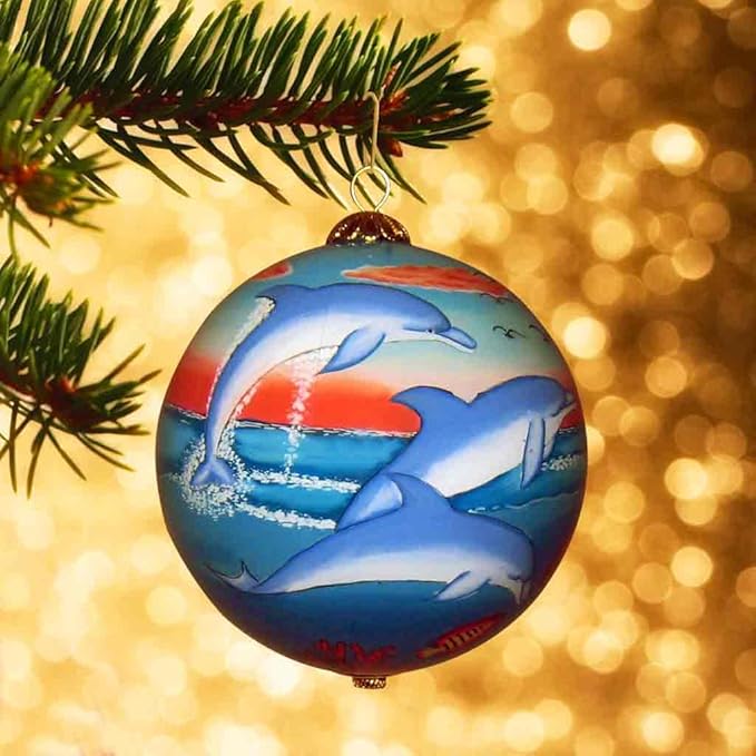 Collectible Kauai Christmas Ornament - Handpainted Dolphins Sea Turtles Whale Sunset DT/K