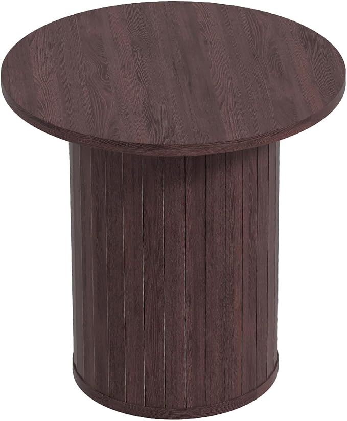 COSVALVE Round Wood Fluted End Table, 15.7“ Circle Farmhouse Side Table Sets for Living Room, Bedroom, Balcony, Small Spaces, Walnut