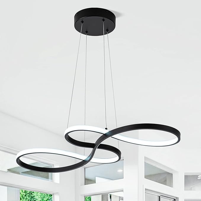 Modern LED Chandelier Dining Room Pendant Light Dimmable Creative Chandelier Dimmer Color 3000-6000K Adjustable Hanging Lamp for Bedroom Living Room Kitchen 50W (Black)