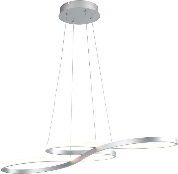 Modern LED Chandelier Dining Room Pendant Light Dimmable Creative Chandelier Remote Control Color/Brightness 3000-6000K Adjustable Hanging Lamp for Bedroom Living Room Kitchen 60W (Silver)