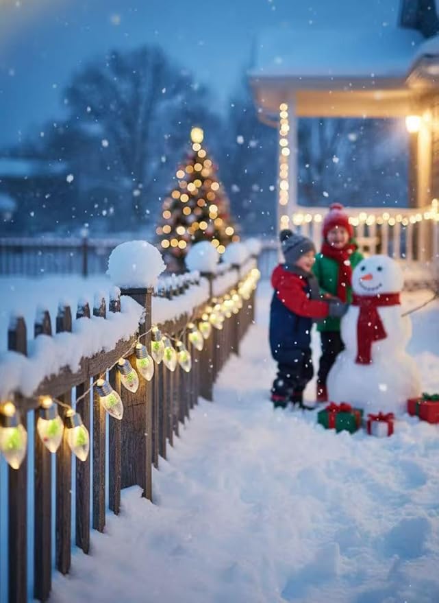 6.6FT Vintage Christmas Decoration String Lights with Tree & Red Berry & Snow Decor - 10 Warm White LED Bulbs, Battery Powered Christmas Tree Lights Decor Indoor(Batteries Not Included)