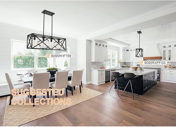 Farmhouse Pendant Light Fixture, 1-Light Industrial Dining Room Chandelier Hanging Ceiling Lighting with Seeded Glass, Black Rustic Kitchen Island Lights for Foyer Living Room