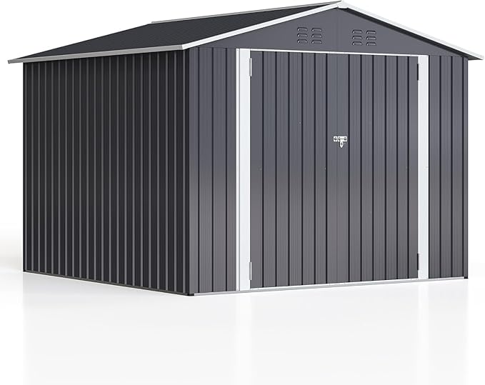Polar Aurora 8x8 FT Outdoor Storage Shed, Metal Garden Shed with Updated Frame Structure, Tool Sheds for Backyard Garden Patio Lawn, Black