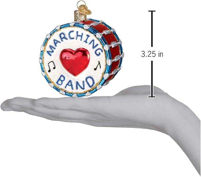 Old World Christmas Marching Band Drum Glass Blown Ornament for Christmas Tree, Handcrafted Holiday Decoration, Music Collection